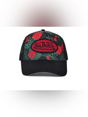 Von Dutch Red Rose Unisex Black iconic embroidered Von Dutch logo Patch NWT